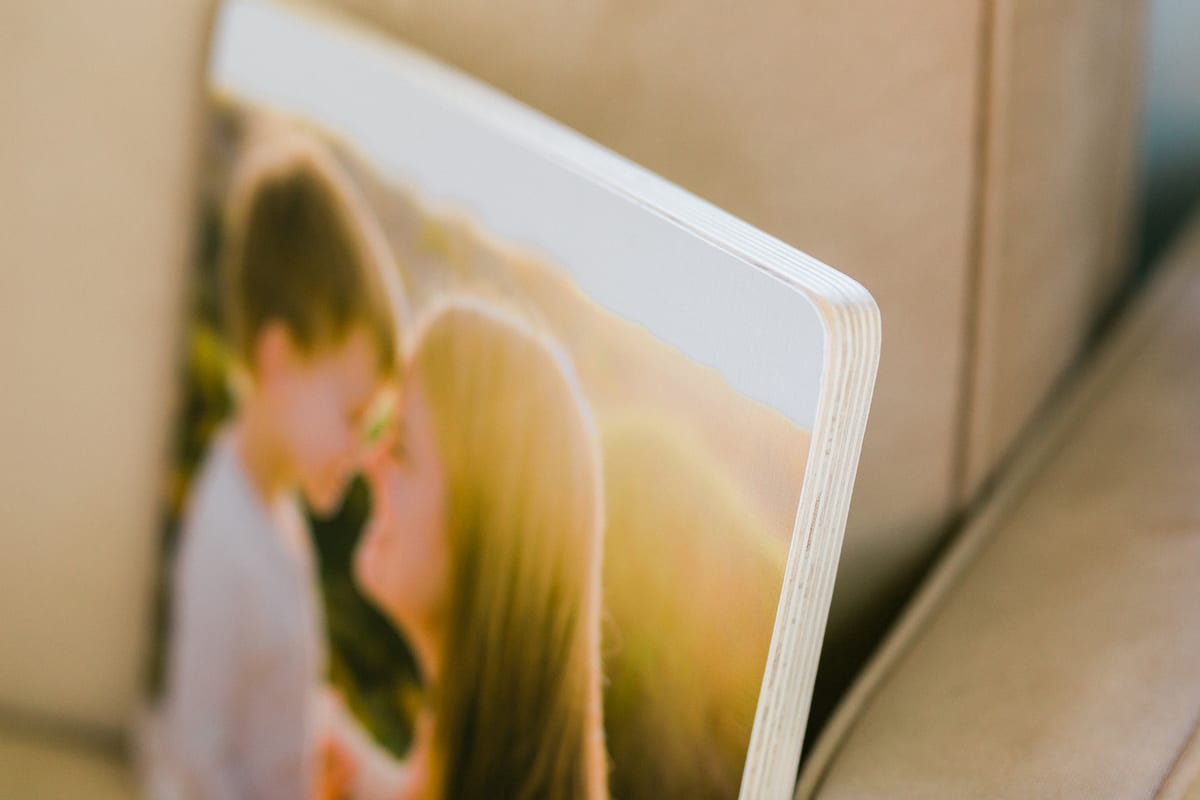 Close-up of the edge of a mounted family portrait print